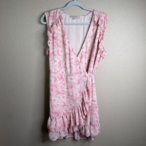 AllSaints Pink Floral Wrap Dress Ruffle Hem Sleeveless Size Large